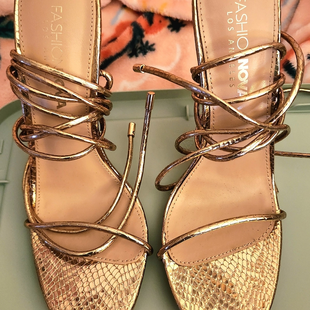 FASHION NOVA GOLD STILETTO SANDALS